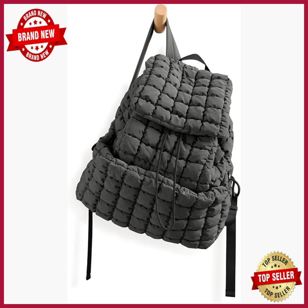Lightweight Quilted Backpack with Drawstring Pock… - image 1